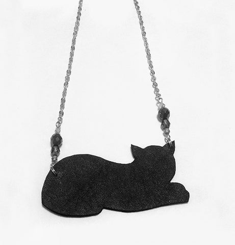 Handcrafted black cat necklace