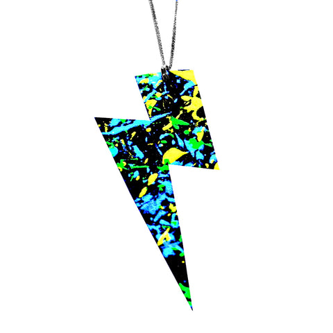 uv painted recycled leather lightning pendant