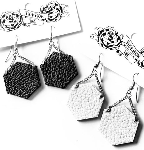 Recycled leather hexagon earrings