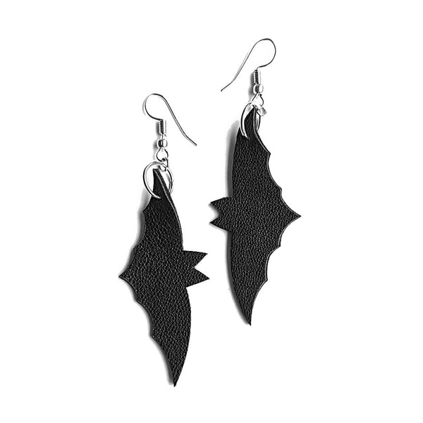 recycled leather bat earrings
