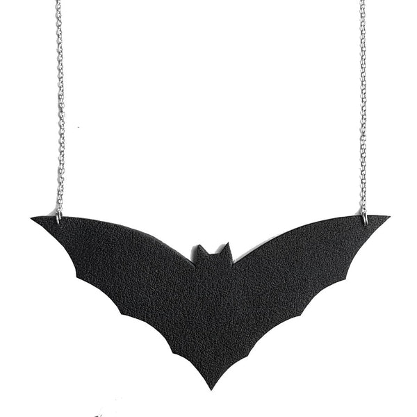 recycled leather bat necklace