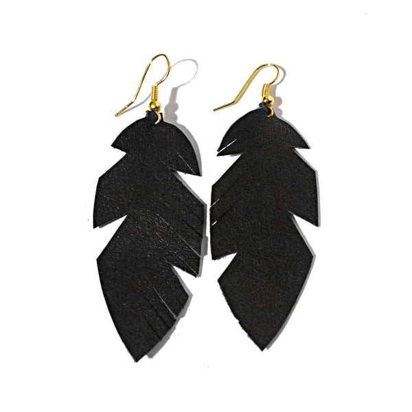 recycle leather feather earrings