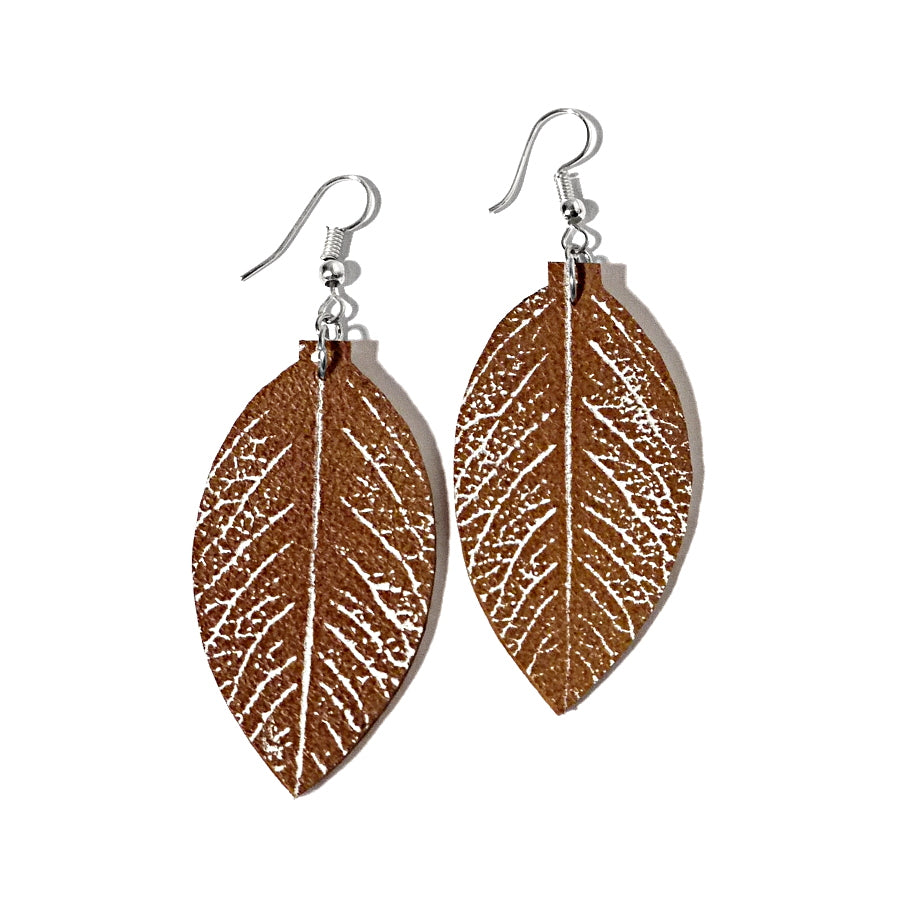 Leather Petal and Leaf Dangle Earrings in Rustic Brown –  lindsaystreemdesigns