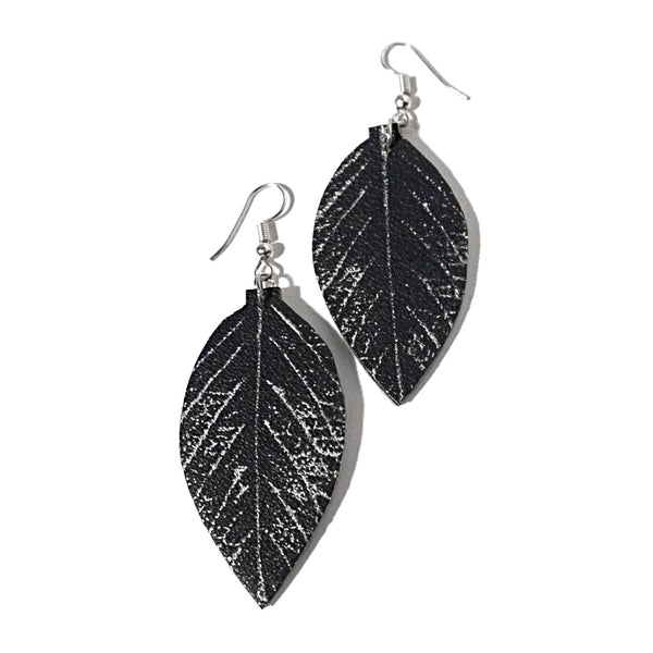 recycled leather leaf earrings