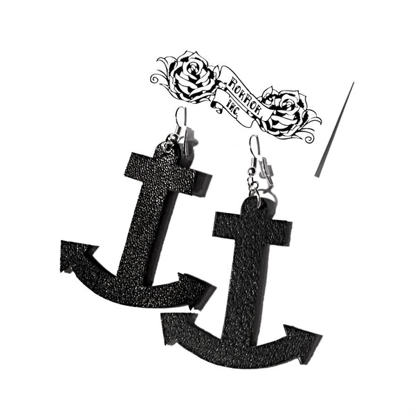 recycled leather upcycling anchor earrings