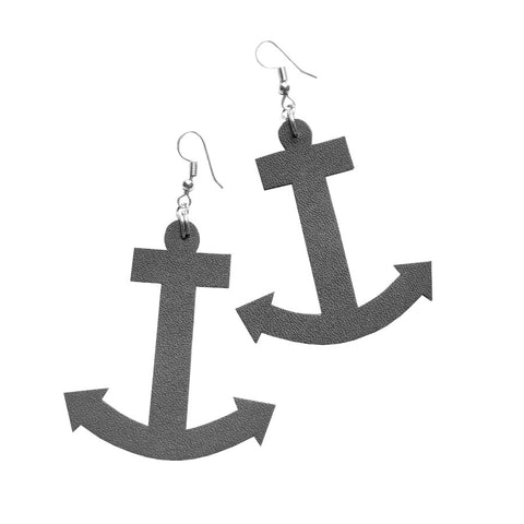 Recycled Leather Anchor Earrings