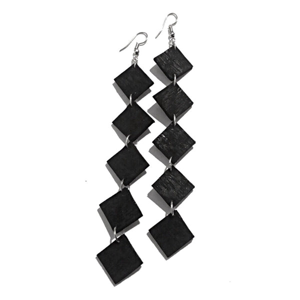 black recycled leather earrings