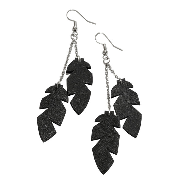 Recycled Leather Mini Feather Earrings - DOUBLE