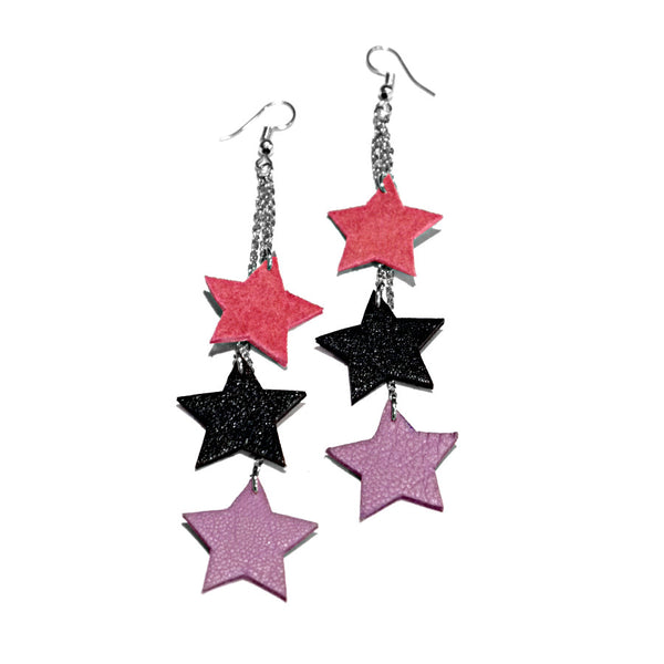 recycled leather star earrings