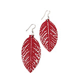 red recycled leather earrings