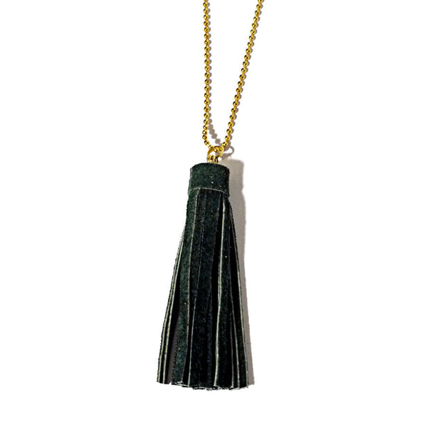 recycle leather tassel necklace