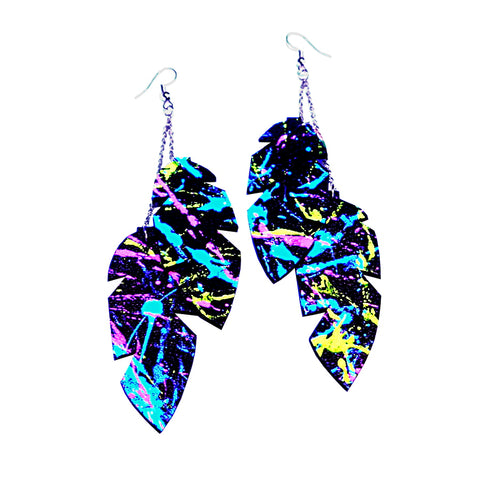 recycled leather uv glow earrings